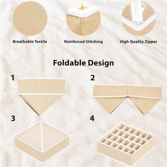 Drawer Organizer Set Closet Dividers Underwear Socks Bras Foldable Beige - Picture 5 of 8